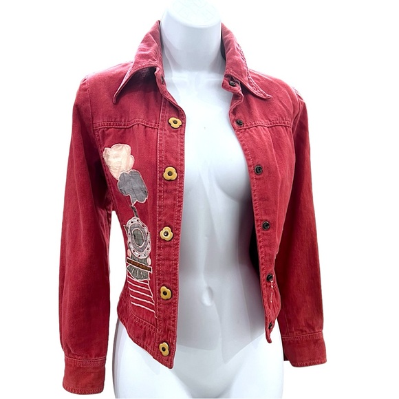 Roncelli Vintage 1970s Novelty Train Appliqué Denim Jacket Top Wearable Art Sz S - Picture 5 of 16
